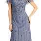 Papell Studio Women's Flutter Sleeve Embellished Gown Blue Size 4