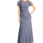 Papell Studio Women's Flutter Sleeve Embellished Gown Blue Size 4