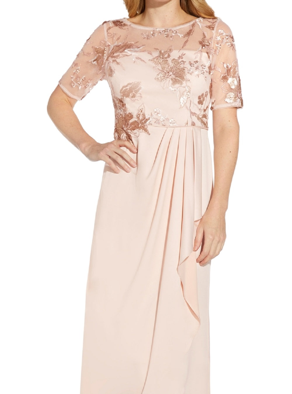 Adrianna Papell Women's Embroidery Crepe Satin Gown Pink Size 6