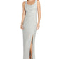 Adrianna Papell Women's Metallic Knit Sleeveless Gown Gray Size 6