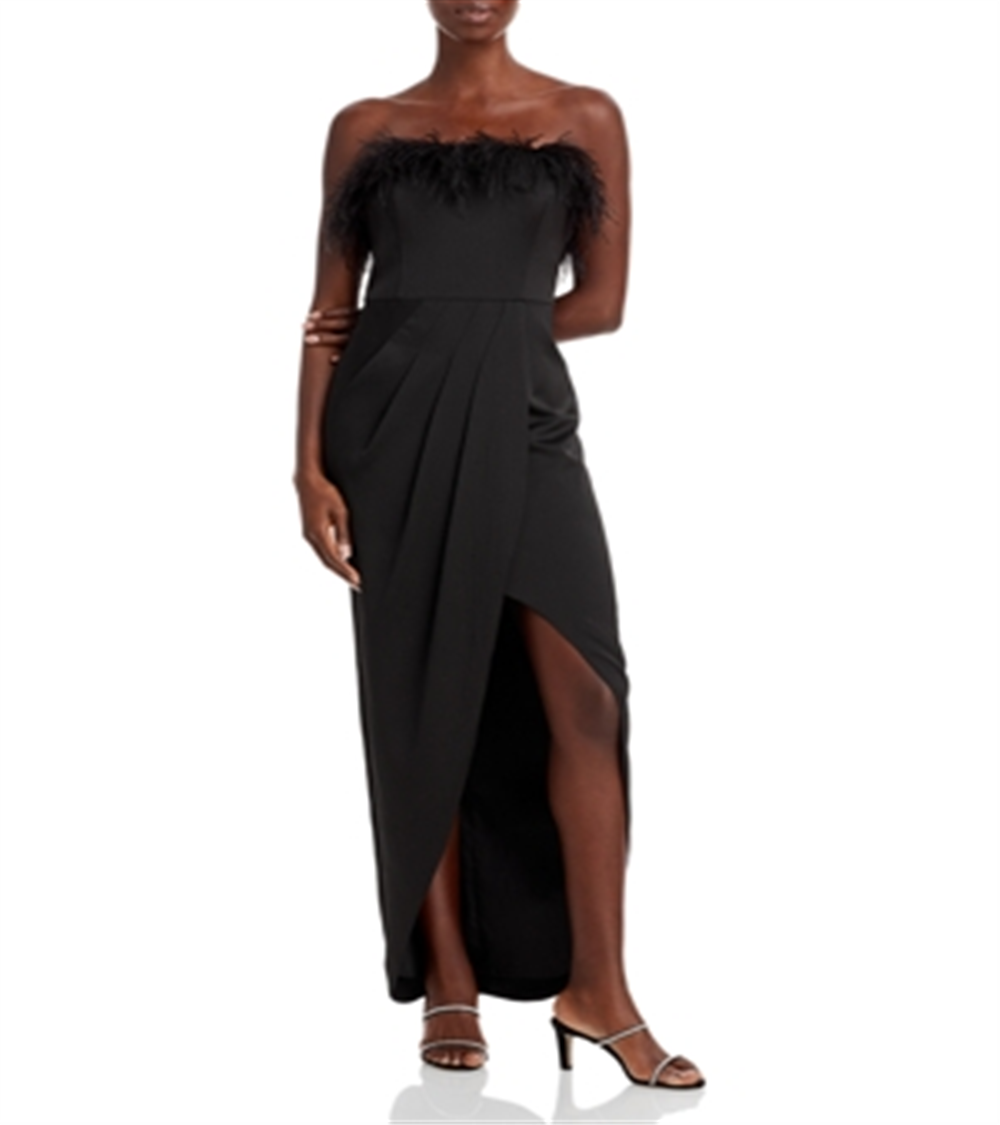Aidan by Aidan Mattox Women's Strapless Feather Trim Gown Black Size 8