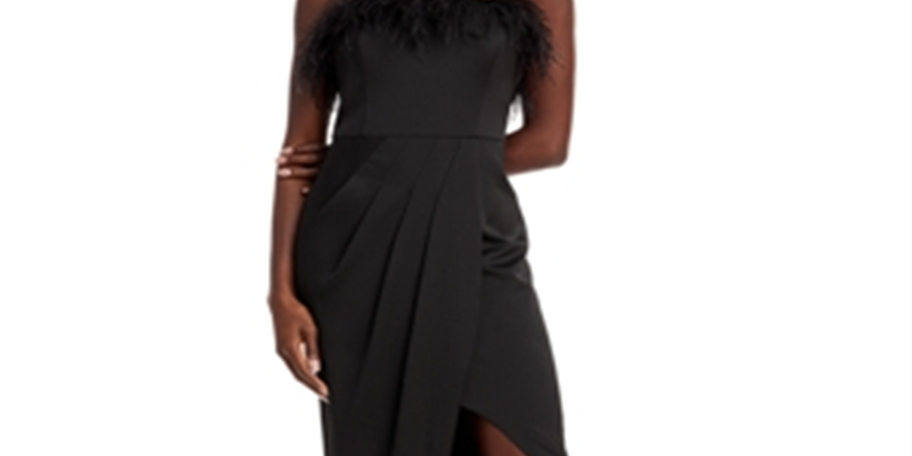 Aidan by Aidan Mattox Women's Strapless Feather Trim Gown Black Size 8