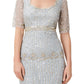 Adrianna Papell Women's Beaded Elbow Sleeve Cocktail Dress Blue Size 12