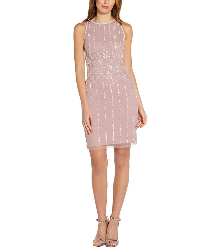 Papell Studio Women's Beaded Sheath Dress Pink Size 12