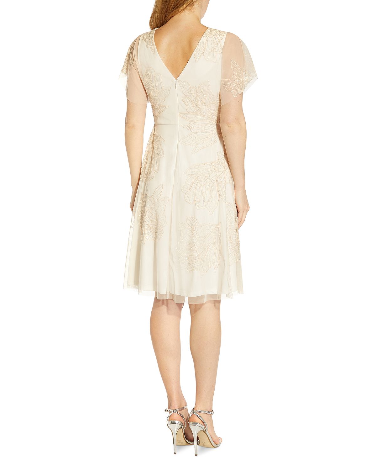 Adrianna Papell Women's Beaded Cocktail Dress Beige Size 16