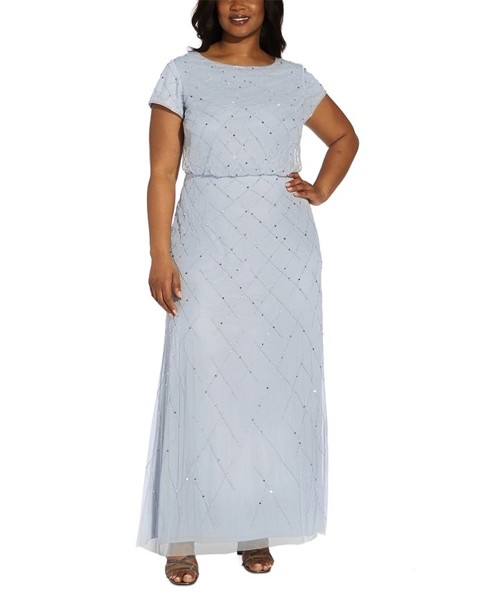 Adrianna Papell Women's Embellished Blouson Gown Blue Size 20