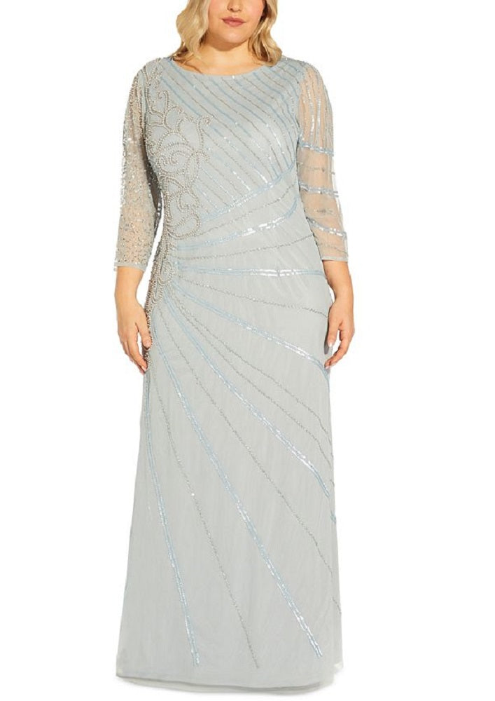 Adrianna Papell Women's Beaded Gown Blue Size 20