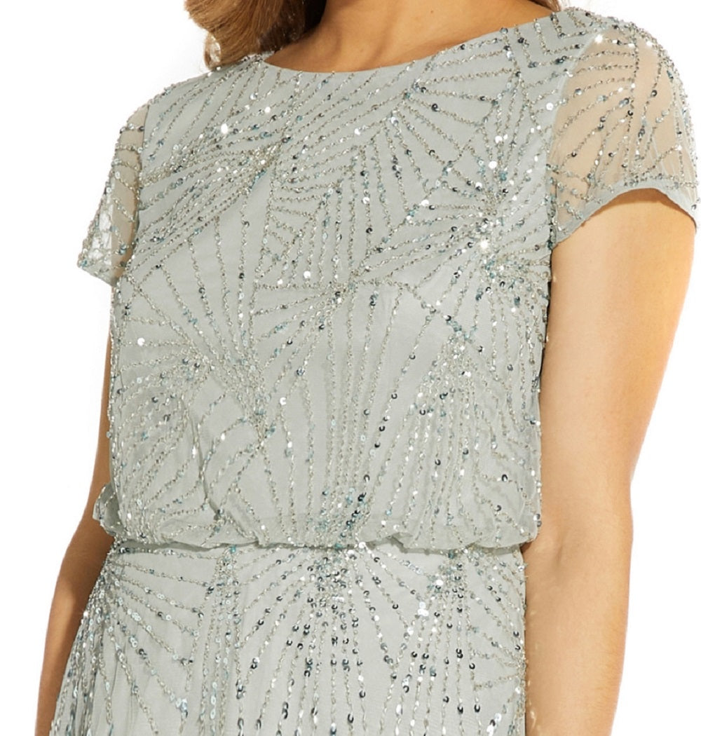 Adrianna Papell Women's Beaded Mesh Top Blue Size 2