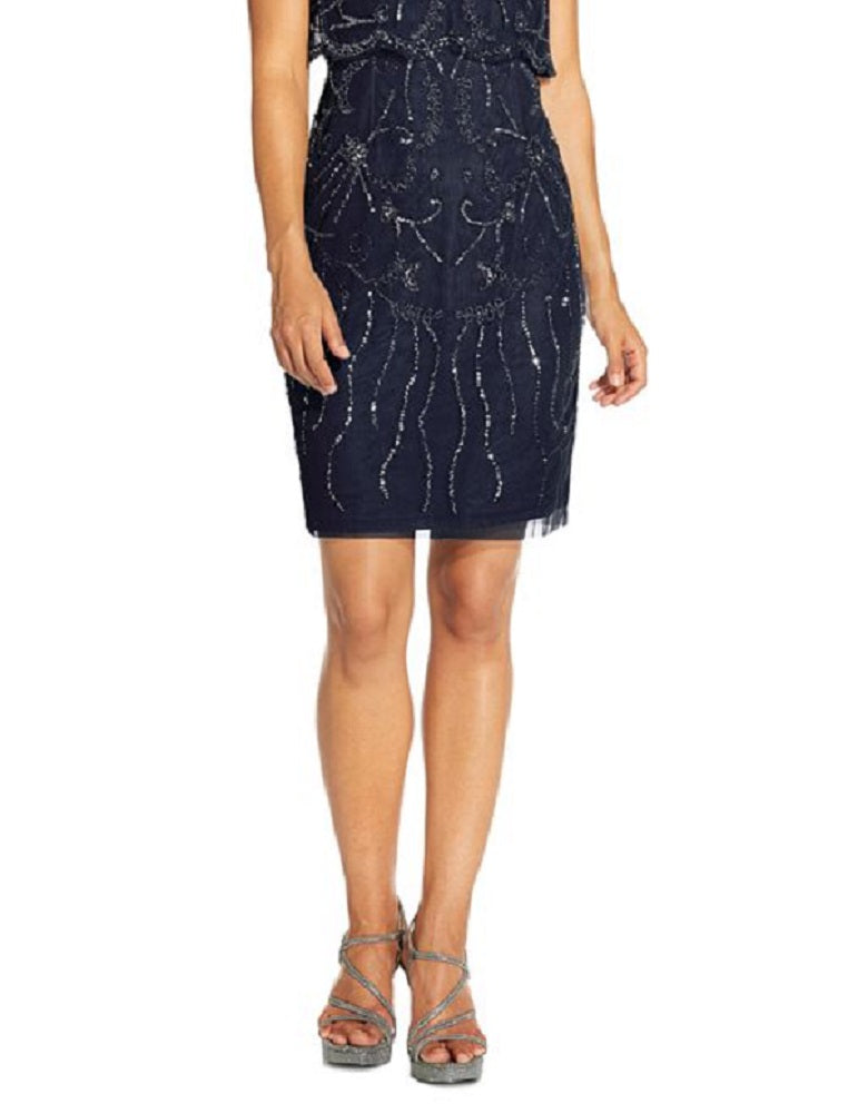 Adrianna Papell Women's Embellished Overlay Dress Blue Size 6