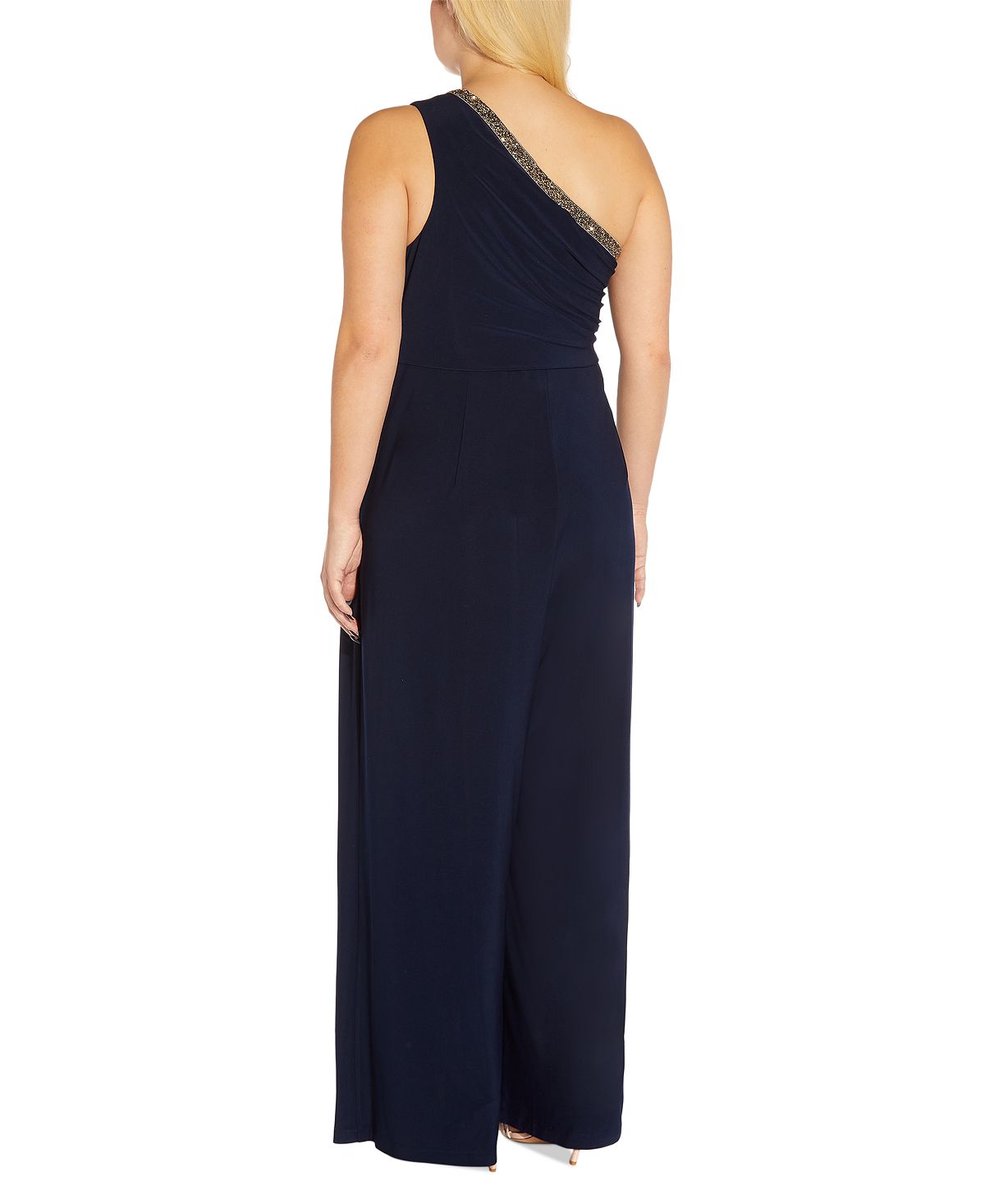 Adrianna Papell Women's One Shoulder Rhinestone Embellished Jumpsuit Blue Size 18W
