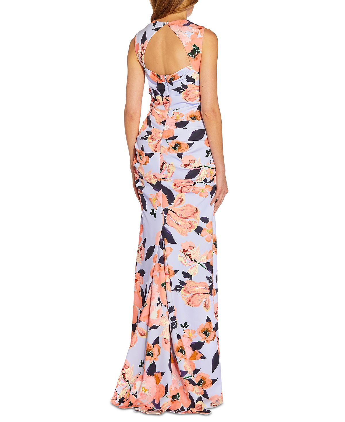 Adrianna Papell Women's Square Neck Floral Print Gown Blue Size 10