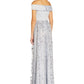 Adrianna Papell Women's Embroidered Floral Off The Shoulder Gown Blue Size 16