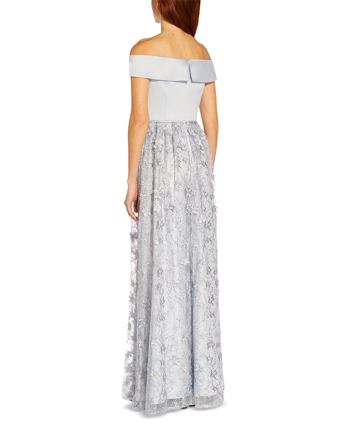Adrianna Papell Women's Embroidered Floral Off The Shoulder Gown Blue Size 16