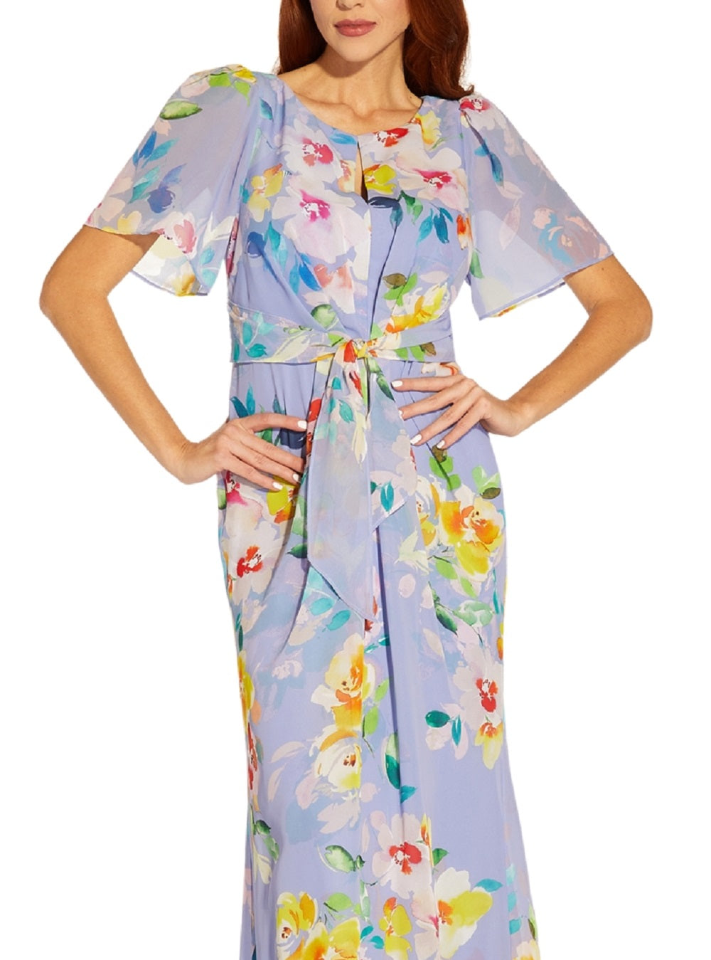 Adrianna Papell Women's Floral Print Chiffon Gown Purple Size 6