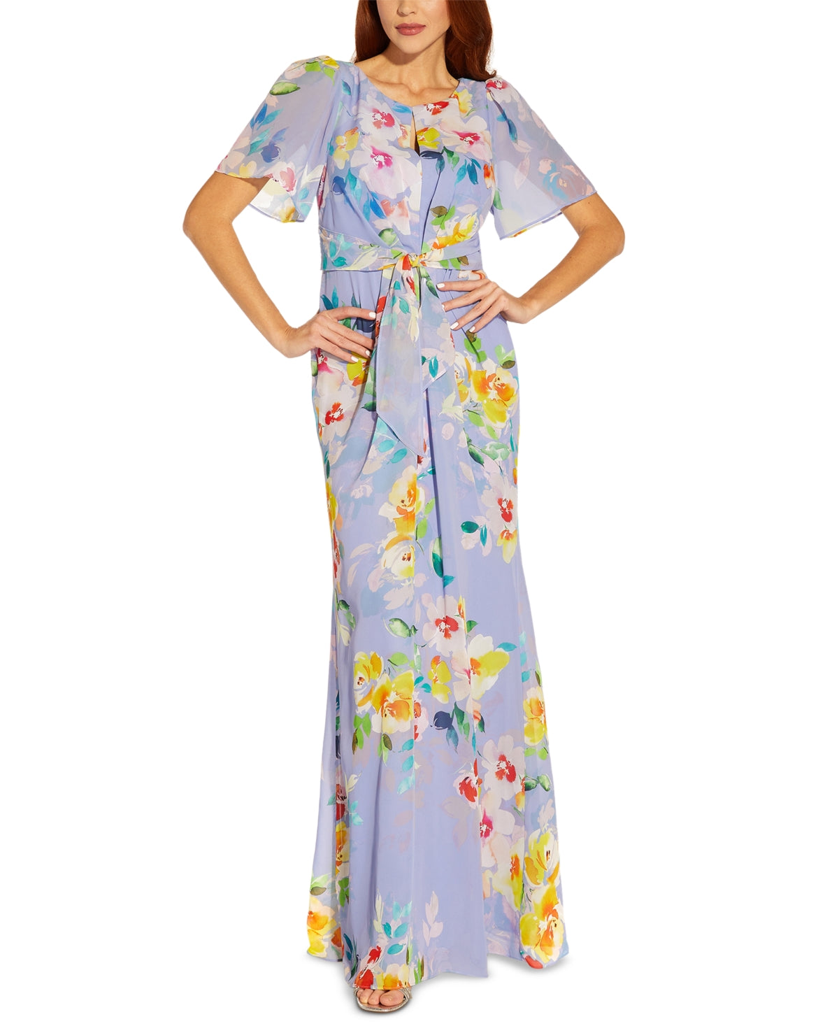 Adrianna Papell Women's Floral Print Chiffon Gown Purple Size 6