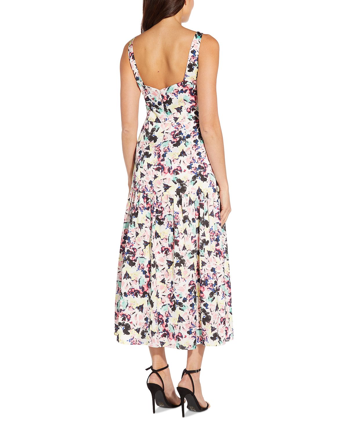 Aidan By Aidan Mattox Women's Satin Floral Print Midi Dress White Size 6