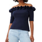 Adrianna Papell Women's Ruffled Off The Shoulder Top Blue Size 10