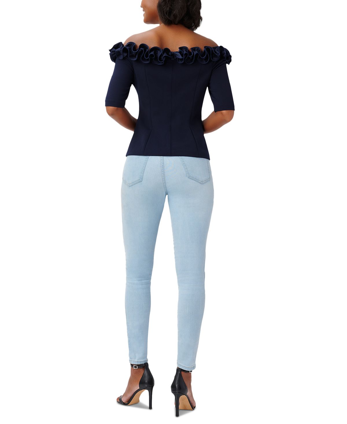 Adrianna Papell Women's Ruffled Off The Shoulder Top Blue Size 10