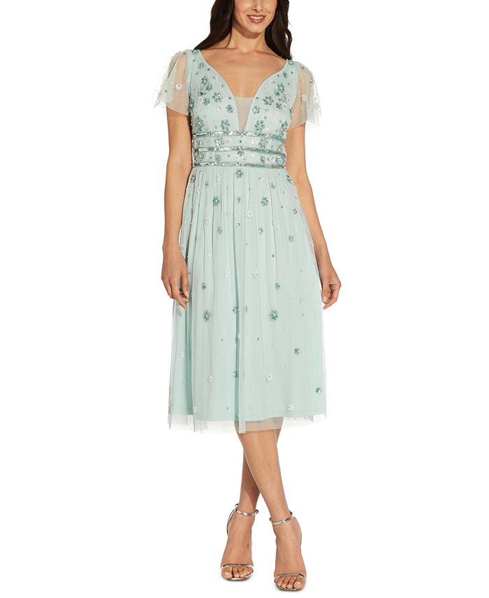 Adrianna Papell Women's Embellished Midi Dress Green Size 6