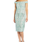 Adrianna Papell Women's Off The Shoulder 3 D Floral Sheath Dress Blue Size 6