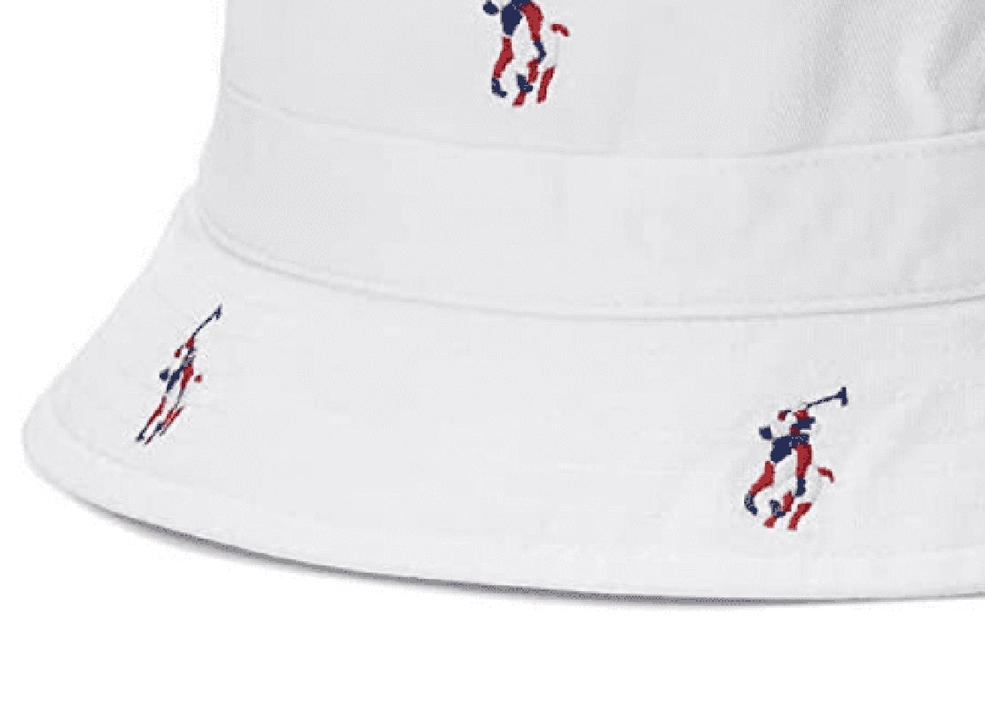 Polo Ralph Lauren पुरुषों की सिग्नेचर पोनी बकेट हैट व्हाइट साइज़ लार्ज