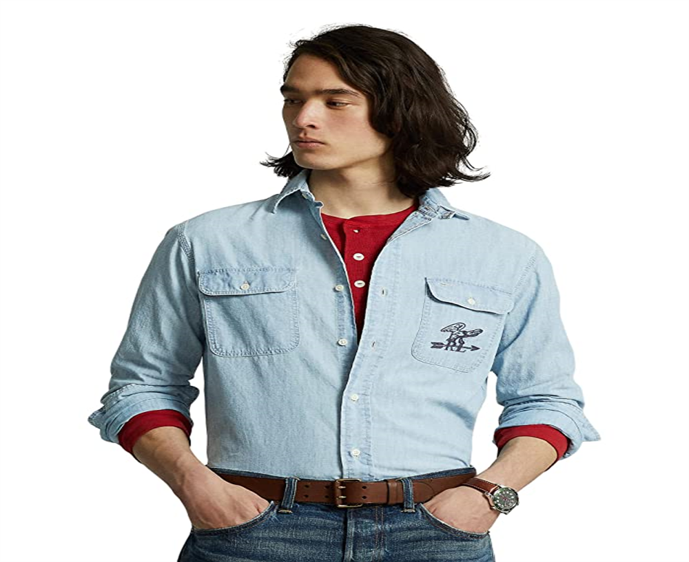 Polo Ralph Lauren Men's Classic Fit Flag Chambray Workshirt Blue Size XX-Large