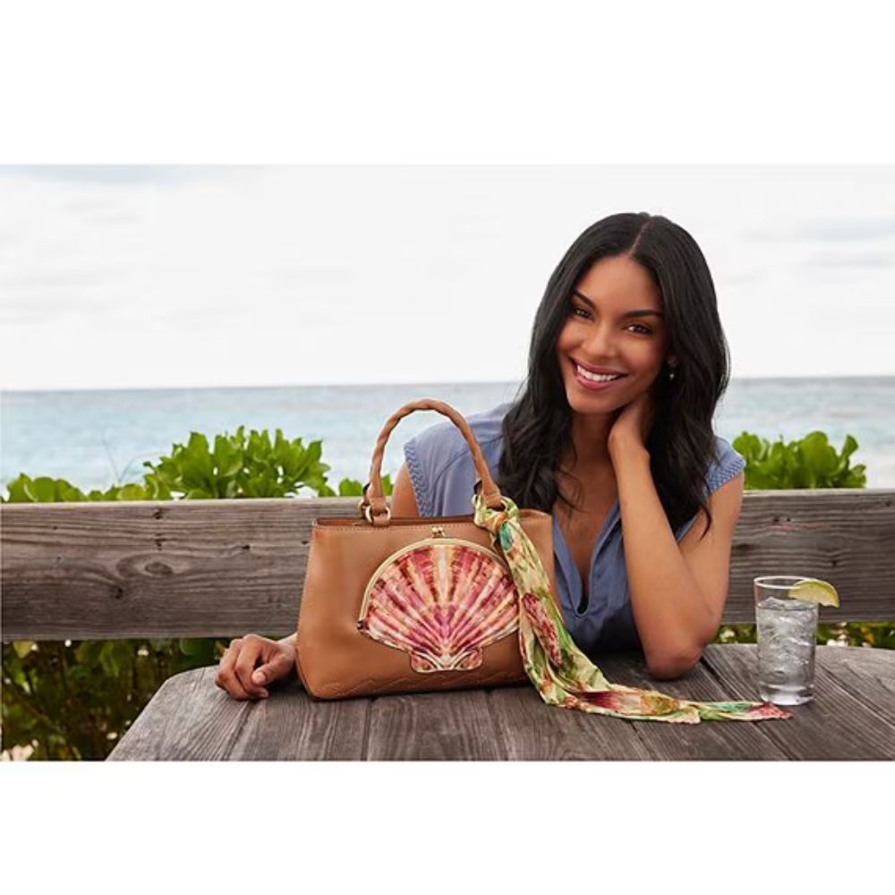 Patricia Nash Angela Satchel with Scarf - Seashell Tooled