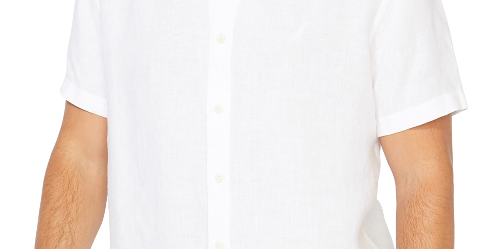 Nautica Men's Classic Fit Solid Linen Short Sleeve Shirt White Size X-Large