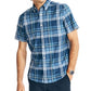 Nautica Men's Classic Fit Short Sleeve Stretch Plaid Oxford Shirts Blue Size Small