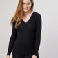 Splendid Women's Ribbed V Neck Tee Black Size Large