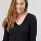 Splendid Women's Ribbed V Neck Tee Black Size Large