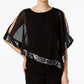 MSK Women's Sequined Chiffon Asymmetrical Blouse Black Size Petite Medium