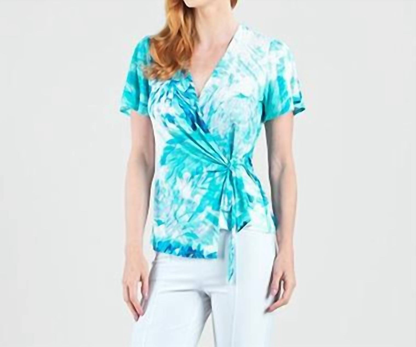 Clara Sunwoo - Floral print soft knit V neck Flounce sleeve cross over top