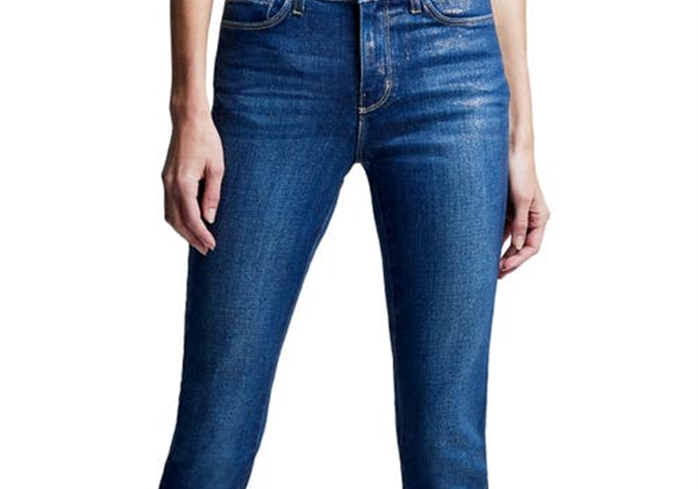 L'AGENCE El Matador French Slim Metallic Crop Skinny Jeans in Fremont/gold Glitter Coat , Size 26