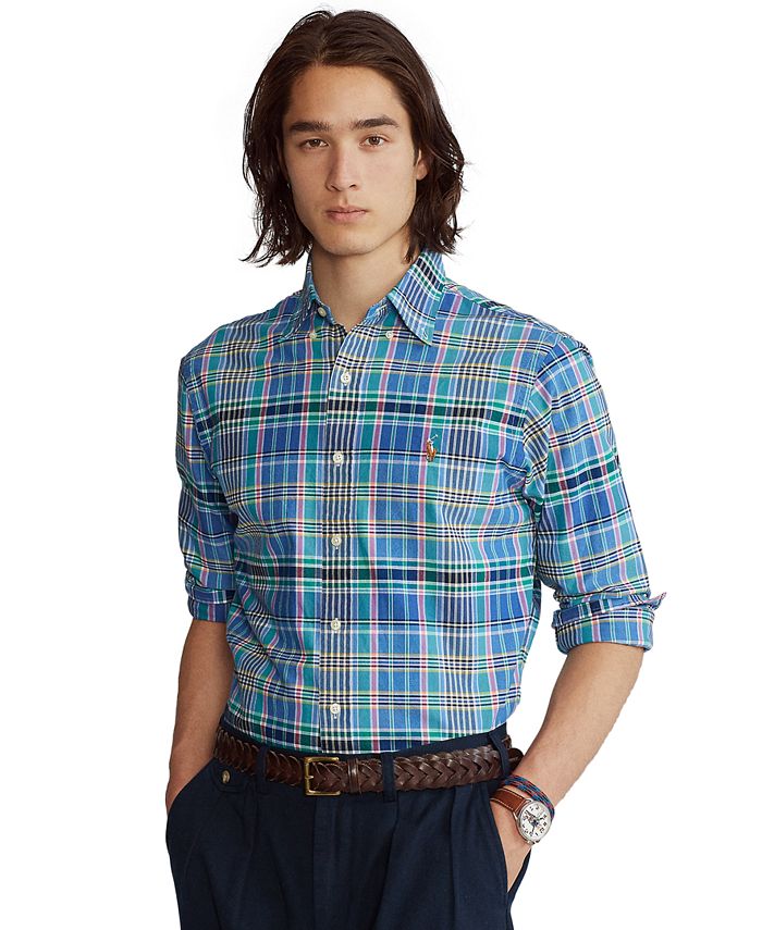 Polo Ralph Lauren Men's Classic Fit Plaid Oxford Shirt Green Size Medium
