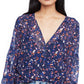 Parker Women's Sheer Printed Long Sleeve V Neck Top Blue Size X-Small