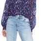 Parker Women's Sheer Printed Long Sleeve V Neck Top Blue Size X-Small