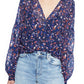 Parker Women's Sheer Printed Long Sleeve V Neck Top Blue Size X-Small
