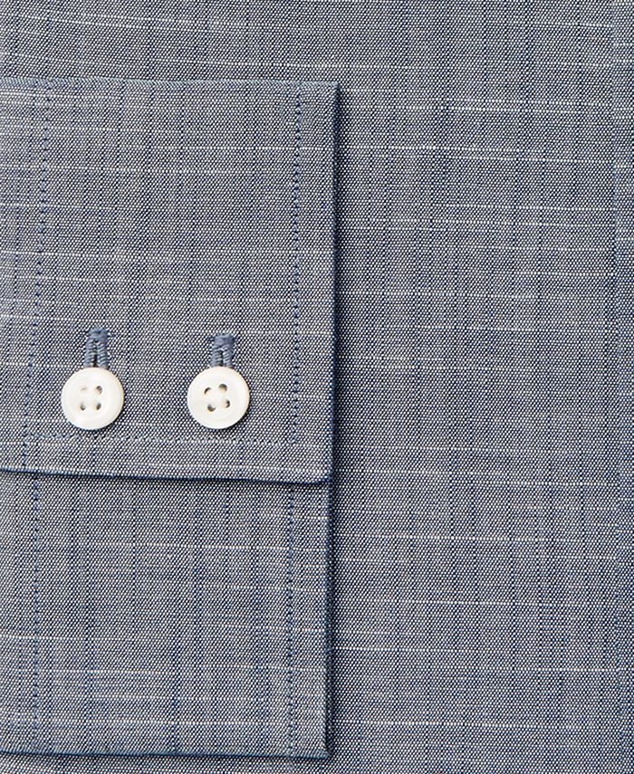 Ben Sherman Men's Slim Fit Slub Chambray Dress Shirt Blue Size 15.5X32X33