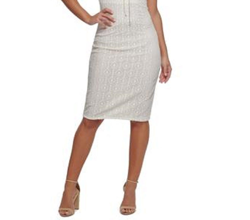 GUESS Women's Geo Lace Sleeveless Bodycon Dress White Size 10