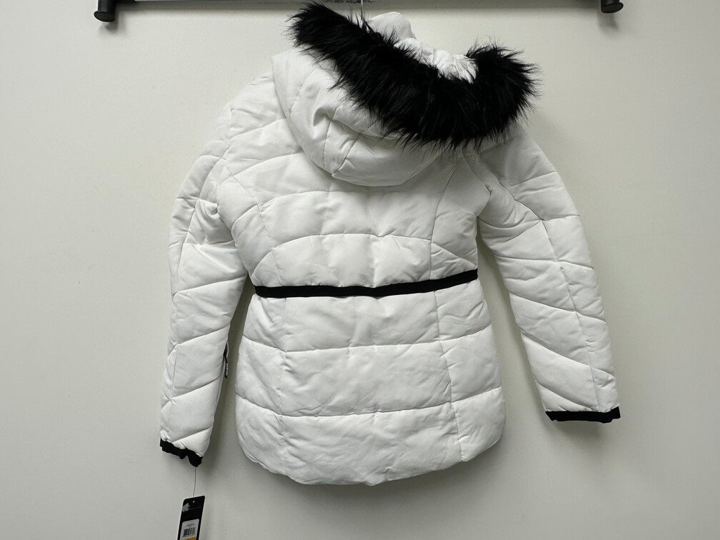 Guess Women's Faux Fur Trim Hooded Puffer Coat White Size Small