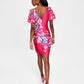 GUESS Women's Plunge Neck Puff Sleeve Dress Pink Size 2