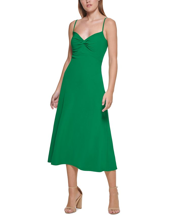 GUESS Women's Knot Front Midi Dress Green Size 14