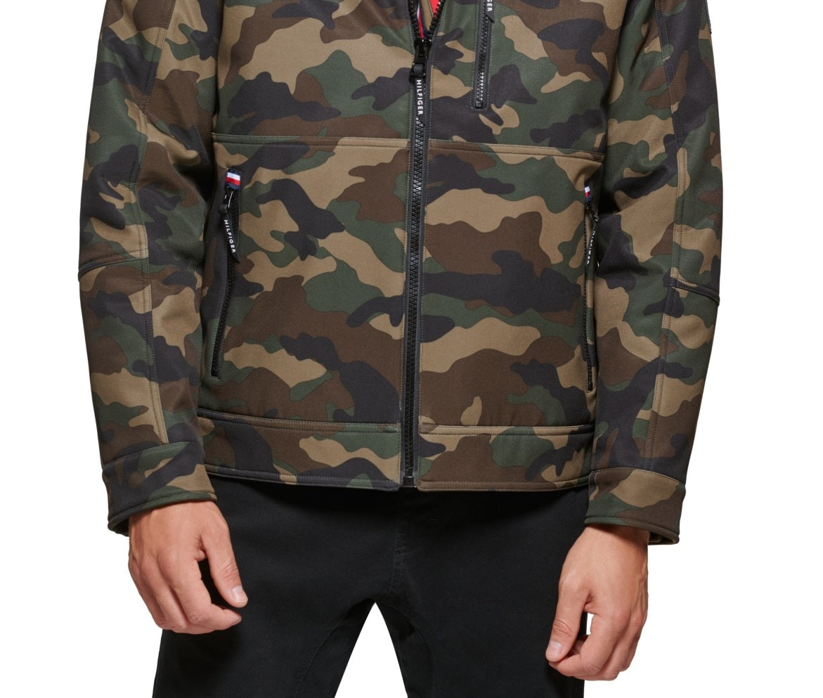 Tommy Hilfiger Men's Sherpa Lined Softshell Hooded Jacket Green Size XX-Large