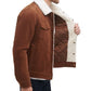 GUESS Men's Corduroy Bomber Jacket With Sherpa Collar Brown Size Large