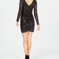 Guess Women's Embellished Long Sleeve V Neck Short Evening Body Con Dress Black Size 10