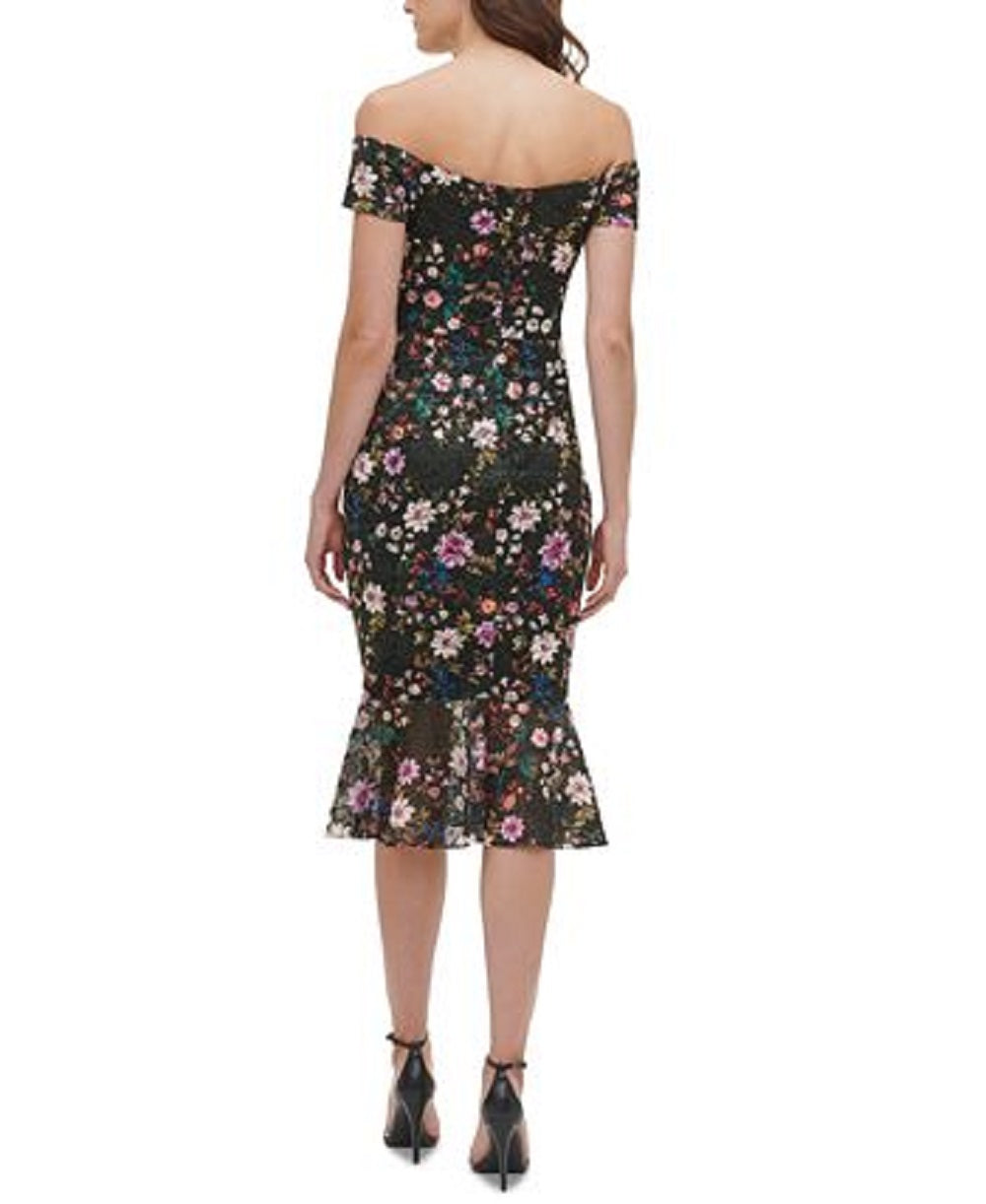 GUESS Women's Off The Shoulder Lace Midi Dress Black Size 0