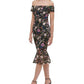 GUESS Women's Off The Shoulder Lace Midi Dress Black Size 0