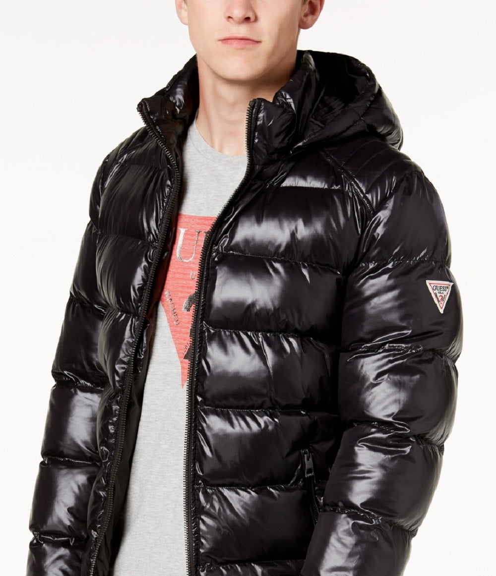 GUESS Men's Hooded Puffer Coat Black Size Medium