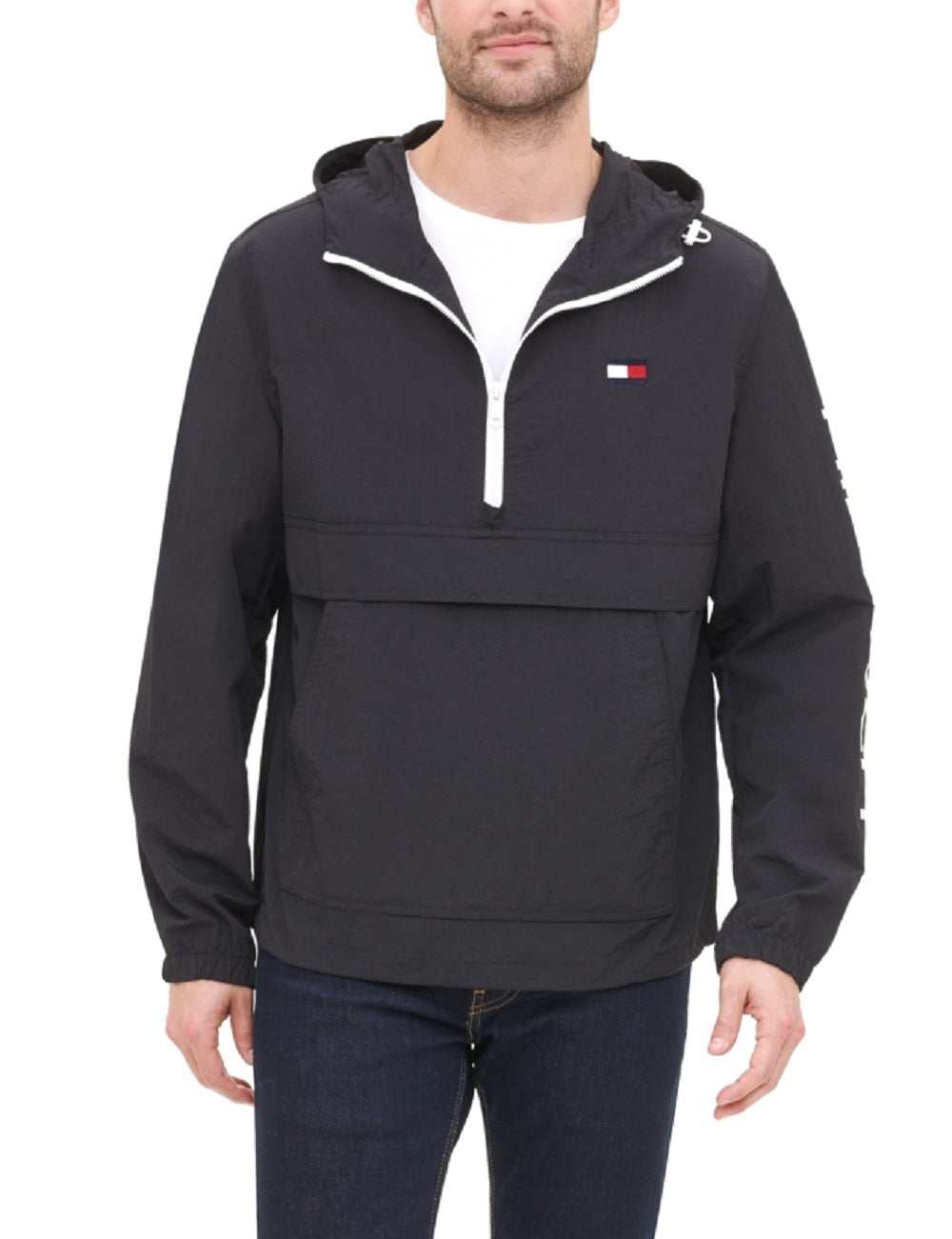 Tommy Hilfiger Men's Hooded Half Zip Jacket Black Size X-Large